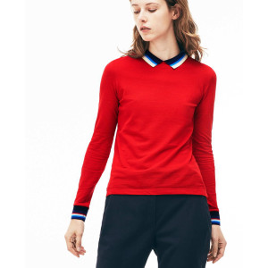 Most New Style Women Slim Fit Polo With Striped Ribbing