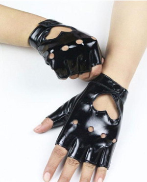 Faux Leather Nightclub Show Dance Fitness Fingerless Gloves