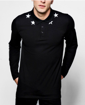Long Sleeves Star Embroidered Polo Shirt
