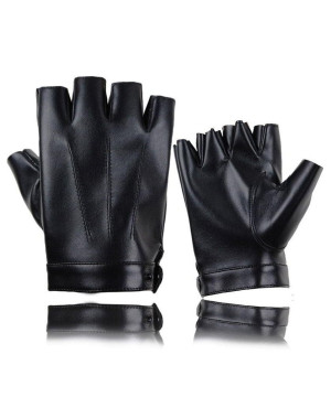 Men PU Leather Half Finger Gloves Black Driving Gloves