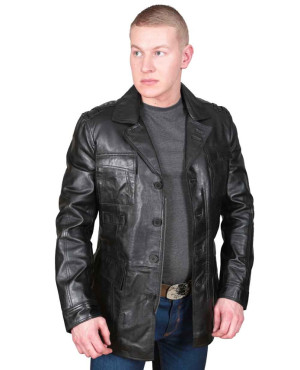 Military Style Army Men's Leather Trench Blazer
