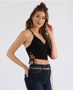 New Arrival Taking Sides Lace Up Cropped Tank Top
