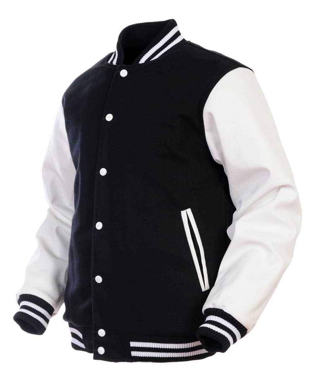 Black & White Wool & Leather College Letterman Jacket