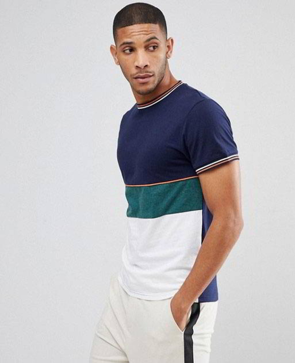 Cheep Prices Bellfield T Shirt In Colour Blocks With Knitted Cuffs