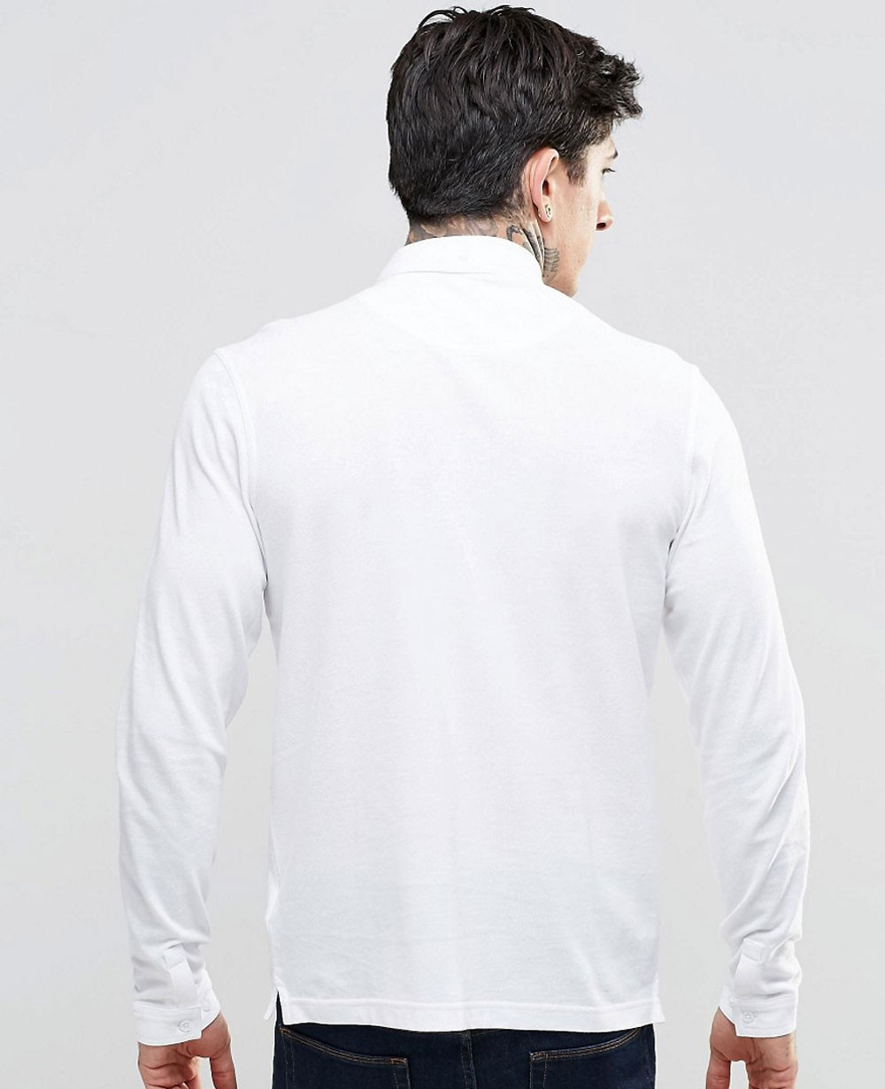 Polo Shirt With Long Sleeves In Slim Fit White