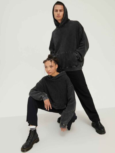 Unisex Acid Wash Oversized Drop Shoulder Hoodie Vintage Washed RO-1041-25