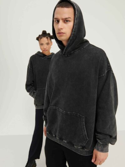 Unisex Acid Wash Oversized Drop Shoulder Hoodie Vintage Washed RO-1041-25