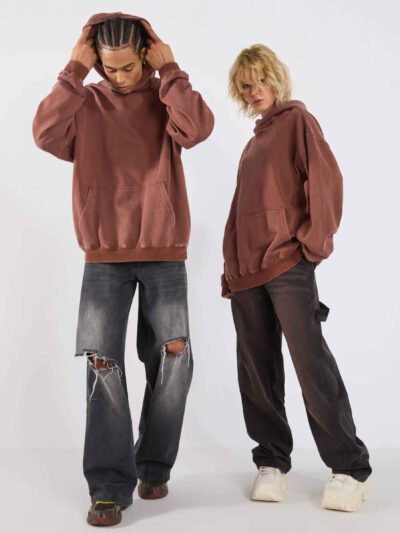 Unisex Acid Wash Oversized Drop Shoulder Hoodie Vintage Washed RO-1041-25