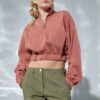 High Quality Half Zipper Cropped Pullover with Kangaroo Pocket