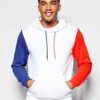 Soft navy blue fleece hoodie with convenient front pocket and durable ribbed hem
