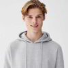 Thick black cotton hoodie with front pocket and ribbed cuffs