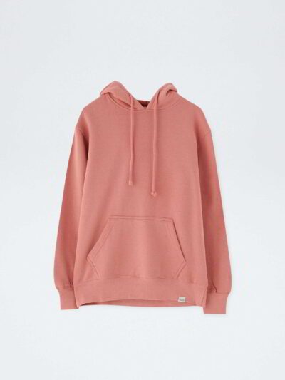 Soft heather gray hoodie with front pouch pocket and double-stitched seams