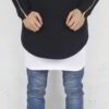 Long black hoodie with side zipper detail. Heavyweight fabric, visible stitching. Biker streetwear style, blank for customiza