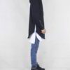 Long black hoodie with side zipper detail. Heavyweight fabric, visible stitching. Biker streetwear style, blank for customiza