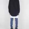 Long black hoodie with side zipper detail. Heavyweight fabric, visible stitching. Biker streetwear style, blank for customiza