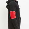 Soft black and red hoodie with tablet pocket and stylish design, perfect for casual outings