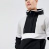 Thick black cotton hoodie with half zipper, retro design, and unique stitching details