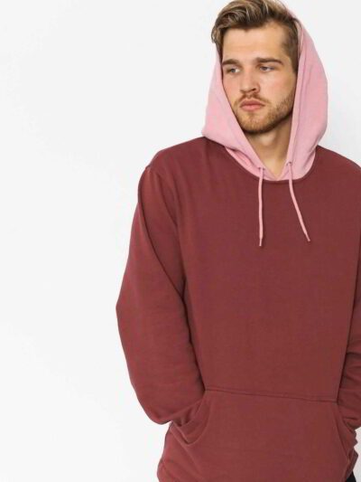Soft fleece contrast hoodie in black and white with ribbed accents and kangaroo pocket
