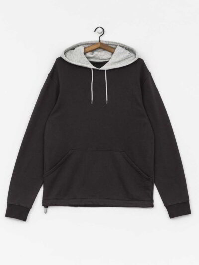 Soft heather grey hoodie with contrast hood lining and front kangaroo pocket, featuring ribbed cuffs