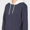 Contrast hood pullover hoodie in dark gray with ribbed hem and stylish stitching