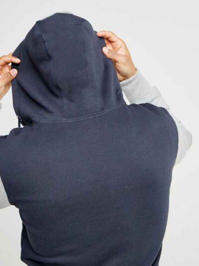 Soft embroidered hoodie in charcoal gray with front pocket and detailed stitching