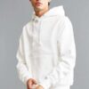 Soft gray hoodie with kangaroo pocket, ribbed hem, and cozy fleece lining