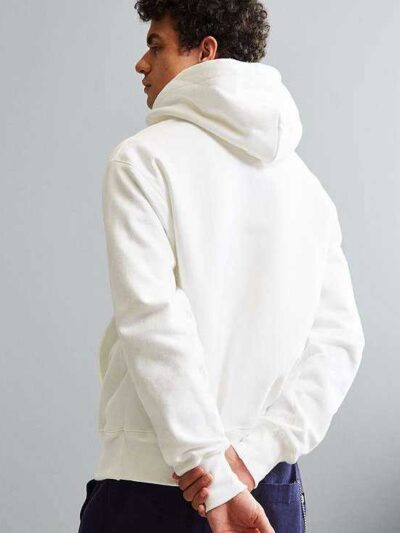 Soft navy blue hoodie with raglan sleeves and drawstring hood, perfect for custom logo embroidery
