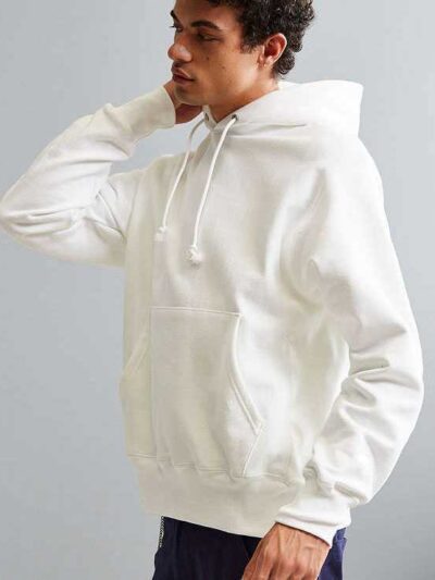 Thick organic cotton hoodie in rich black with kangaroo pocket and ribbed cuffs