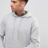 Slate grey, longline hoodie with a distinctive curved hem, exhibiting a soft, fine-textured fabric and well-crafted stitching