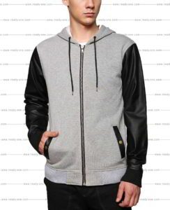 Custom Made Grey Hoodie with PU Leather Sleeves by Ready One
