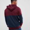 Maroon panel zip hoodie with intricate stitching details and soft fabric texture