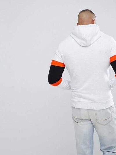 Soft heavyweight custom printed hoodie in black with kangaroo pocket and ribbed cuffs