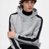 Rich navy custom stripes logo hoodie with smooth texture, high-quality stitching, and prominent logo