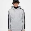 Premium striped logo hoodie, meticulously crafted, showcasing rich navy-blue hue with contrasting white stripes, soft cotton