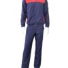 Close-up of a custom two-piece tracksuit. Smooth, vibrant fabric with reinforced stitching. Features a zip-up jacket and comf