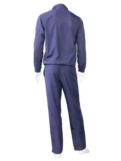 Close-up of a custom two-piece tracksuit. Smooth, vibrant fabric with reinforced stitching. Features a zip-up jacket and comf