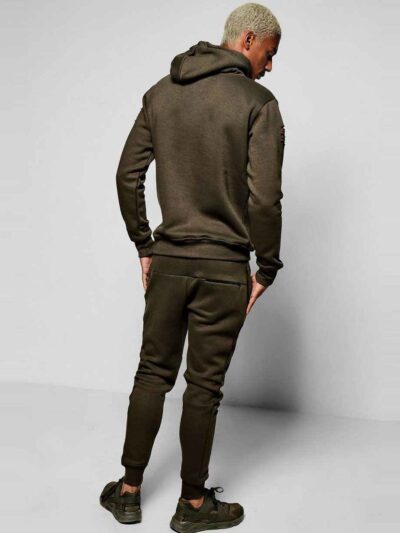 Distressed fleece tracksuits. Heavily textured, visible seams. Heathered grey & dark blue. Ribbed cuffs. Premium quality loun