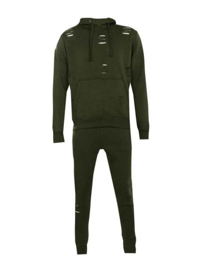Distressed fleece tracksuits. Heavily textured, visible seams. Heathered grey & dark blue. Ribbed cuffs. Premium quality loun