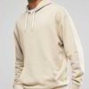 Half white pullover hoodie with custom blank design, showcasing intricate stitching and soft fabric texture