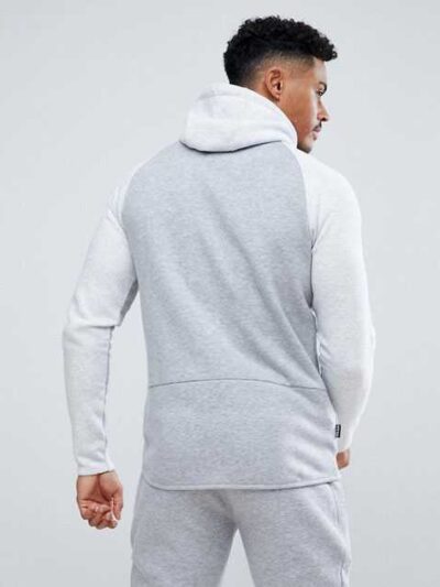 Heavyweight black cotton hoodie with kangaroo pocket and ribbed cuffs