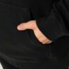 Luxurious all-black hoodie showcasing soft, tightly-woven fabric and precision stitching.