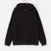 Close-up of a luxuriously soft, all-black, custom-made hoodie with detailed, sturdy stitching and a smooth, matte finish.