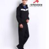Stylish streetwear tracksuit, close-up shows durable stitching, ribbed cuffs, and soft fabric texture. Two-piece set with sub