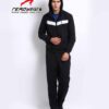 Stylish streetwear tracksuit, close-up shows durable stitching, ribbed cuffs, and soft fabric texture. Two-piece set with sub
