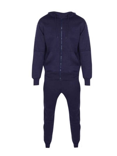 Ribbed knit tracksuit in charcoal gray. Streetwear style, paneled design, athletic fit. Notice the distinct ribbing texture a