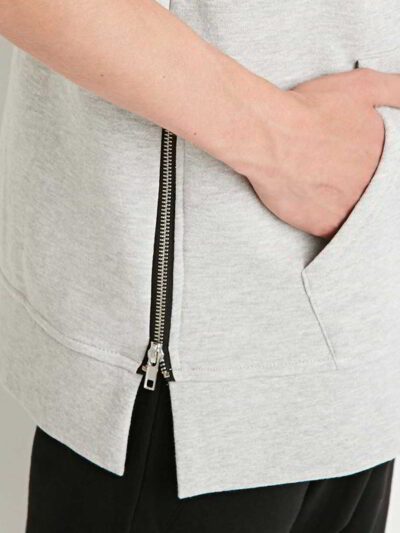 Short Sleeves Premium Streetwear Hoodie showcasing a contemporary style, rich charcoal hue, and intricate stitching detail.
