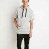 Close-up of short-sleeved streetwear hoodie in vivid colors, revealing detailed stitching, high-quality fabric texture with a