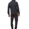 Premium jogger tracksuit: heather grey knit fabric, visible fine stitching, relaxed fit. Sporty luxe loungewear with deep poc