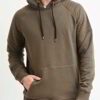 Close-up of a textured charcoal grey biker hoodie. Heavy stitching, oversized hood, and comfortable pullover style visible. Q