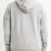 Close-up of a textured charcoal grey biker hoodie. Heavy stitching, oversized hood, and comfortable pullover style visible. Q